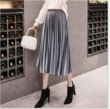 2018 Autumn Winter Velvet Skirt High Waisted Skinny Large Swing Long Pleated Skirts Metallic 18 Colors Plus Size 3XL Midi Saia