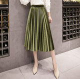 2018 Autumn Winter Velvet Skirt High Waisted Skinny Large Swing Long Pleated Skirts Metallic 18 Colors Plus Size 3XL Midi Saia