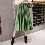 2018 Autumn Winter Velvet Skirt High Waisted Skinny Large Swing Long Pleated Skirts Metallic 18 Colors Plus Size 3XL Midi Saia