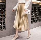 2018 Autumn Winter Velvet Skirt High Waisted Skinny Large Swing Long Pleated Skirts Metallic 18 Colors Plus Size 3XL Midi Saia