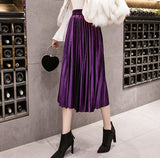 2018 Autumn Winter Velvet Skirt High Waisted Skinny Large Swing Long Pleated Skirts Metallic 18 Colors Plus Size 3XL Midi Saia