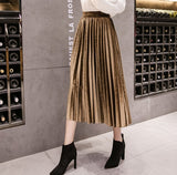 2018 Autumn Winter Velvet Skirt High Waisted Skinny Large Swing Long Pleated Skirts Metallic 18 Colors Plus Size 3XL Midi Saia
