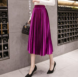 2018 Autumn Winter Velvet Skirt High Waisted Skinny Large Swing Long Pleated Skirts Metallic 18 Colors Plus Size 3XL Midi Saia