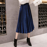 2018 Autumn Winter Velvet Skirt High Waisted Skinny Large Swing Long Pleated Skirts Metallic 18 Colors Plus Size 3XL Midi Saia