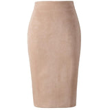 Neophil 2018 Winter Women Suede Midi Pencil Skirt High Waist Gray Pink XXL Sexy Style Stretch Wrap Ladies Office Work Saia S1009