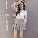 ZuoLunOuBa Tennis Skirt Women 2018 Korean Version New High Waist Half Short Skirt College Wind A Word Lattice Pleated Skirt Tutu