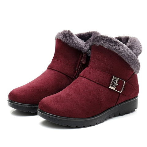 Winter Women Ankle Boots New Fashion Flock Wedge Platform Winter Warm Red Black Snow Boots Shoes For Female Plus Size 40 41