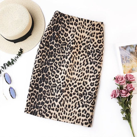 2018 summer retro leopard print office skirt high waist slim Korean version of the new elastic ladies casual sexy bag hip skirt