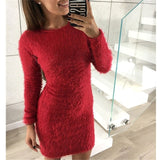 Fashion Winter Plush sweater Dress Women Party night Bodycon Christmas Black clothing Sexy Mini bandage knitted Dress For Female