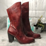 Leather Boots Vintage Plus Size Heeled Boots Zipper Heel Boots Autumn Shoes Women DB011