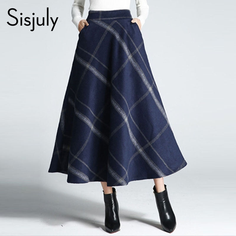 Sisjuly Women Skirts Winter Thick Autumn Wool Blends Plaid Elegant Pleated Patchwork Chic Girl 2018 Pocket Print Female Skirts