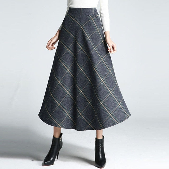 Sisjuly Women Skirts Winter Thick Autumn Wool Blends Plaid Elegant Pleated Patchwork Chic Girl 2018 Pocket Print Female Skirts