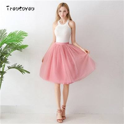 5 Layers 65cm Sexy Midi Tulle Skirt Streetwear Pleated Skirts Womens Short Tutu Femme 2018 Winter Gothic Jupe Falda Tul Plisada