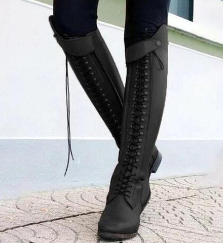 women knee high motorcycle boots lace up Matin shoes woman ladies chaussure heels gladiator zapatos mujer sapato booties TA0080