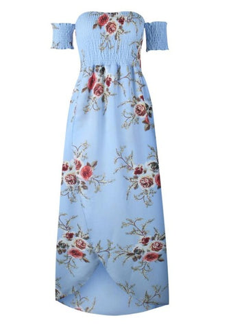 Boho style long dress women Off shoulder beach summer dresses Floral print Vintage chiffon white maxi dress vestidos de festa