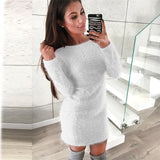 Fashion Winter Plush sweater Dress Women Party night Bodycon Christmas Black clothing Sexy Mini bandage knitted Dress For Female