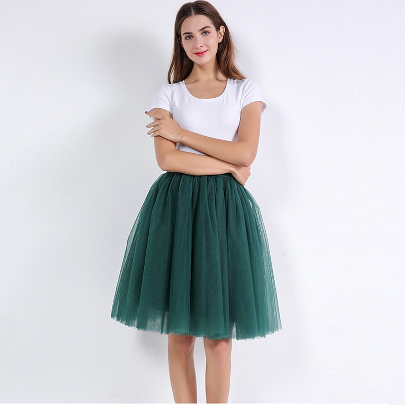 5 Layers 60cm Princess Midi Tulle Skirt Pleated Dance Tutu Skirts Womens Lolita Petticoat Jupe Saia faldas Denim Party Skirts