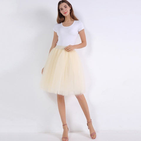 5 Layers 60cm Princess Midi Tulle Skirt Pleated Dance Tutu Skirts Womens Lolita Petticoat Jupe Saia faldas Denim Party Skirts