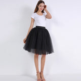 5 Layers 60cm Princess Midi Tulle Skirt Pleated Dance Tutu Skirts Womens Lolita Petticoat Jupe Saia faldas Denim Party Skirts