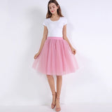 5 Layers 60cm Princess Midi Tulle Skirt Pleated Dance Tutu Skirts Womens Lolita Petticoat Jupe Saia faldas Denim Party Skirts