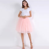 5 Layers 60cm Princess Midi Tulle Skirt Pleated Dance Tutu Skirts Womens Lolita Petticoat Jupe Saia faldas Denim Party Skirts