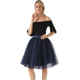 5 Layers 60cm Princess Midi Tulle Skirt Pleated Dance Tutu Skirts Womens Lolita Petticoat Jupe Saia faldas Denim Party Skirts