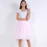 5 Layers 60cm Princess Midi Tulle Skirt Pleated Dance Tutu Skirts Womens Lolita Petticoat Jupe Saia faldas Denim Party Skirts