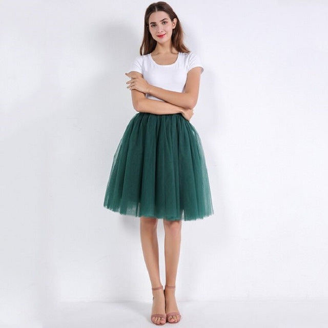 5 Layers 60cm Princess Midi Tulle Skirt Pleated Dance Tutu Skirts Womens Lolita Petticoat Jupe Saia faldas Denim Party Skirts