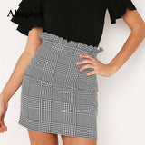 Ahagaga 2019 Spring Summer Sexy Skirt Women Bottoms Fashion plaid A-line Ruffles Sexy Club Regular Outwear Women Skirts female