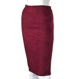 Elegant Women Skirts  Spring Fashion Faux Suede Female High Waist Thicken Stretchy Pencil Skirts Bodycon Knee Length Skirts