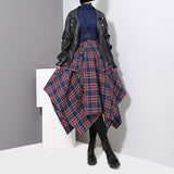 [EAM] 2019 New Spring High Waist Red Plaid Split Joitn Loose Big Hem Half-body Skirt Women Fashion Tide All-match JD402