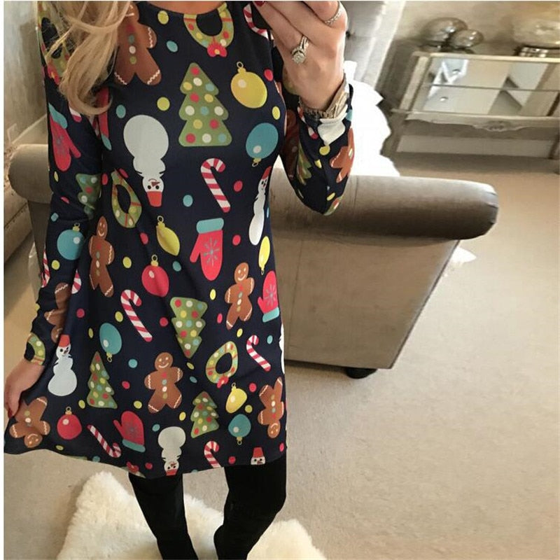 Large Sizes 2019 New Autumn Women Casual Long Sleeve Cute Christmas Tree Snowman Dresses Loose Plus Size Dress Vestidos 4XL 5XL