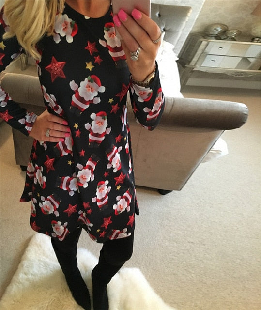 Large Sizes 2019 New Autumn Women Casual Long Sleeve Cute Christmas Tree Snowman Dresses Loose Plus Size Dress Vestidos 4XL 5XL