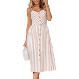 Casual Vintage Sundress Women Summer Dress 2019 Boho Sexy Dress Midi Button Backless Polka Dot Striped Floral Beach Dress Female