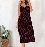 Casual Vintage Sundress Women Summer Dress 2019 Boho Sexy Dress Midi Button Backless Polka Dot Striped Floral Beach Dress Female