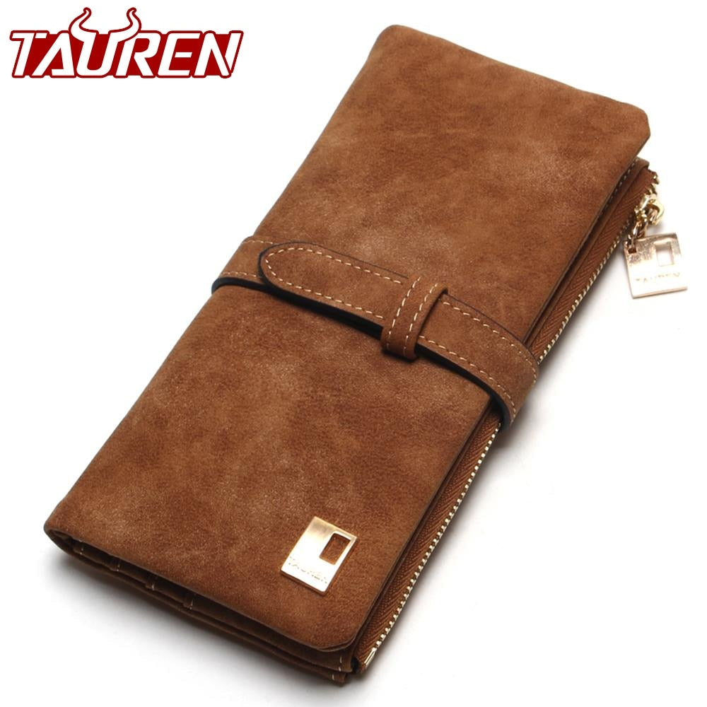 2019 New Fashion Women Wallets Drawstring Nubuck Leather Zipper Wallet Women's Long Design Purse Two Fold More Color Clutch